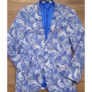 Madison Modern Fit Blazer Coat jacket Mens Blue‎ White Paisley Lined Stretch 38R